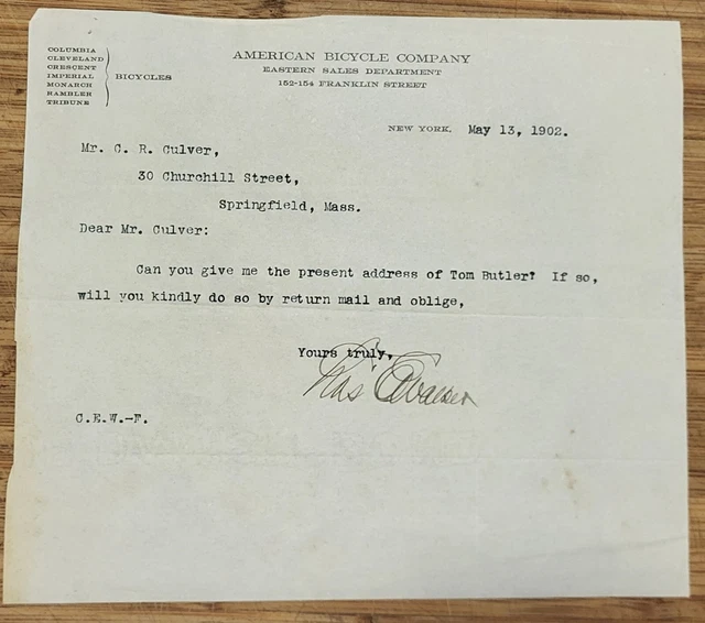 1902 Letterhead New York City American Bicycle Company