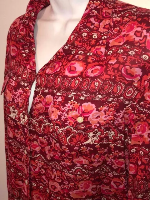 LUCKY BRAND - womens L - magenta Red & PINK paisley floral print button up top