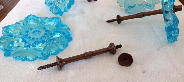 Curtain Tie Backs Set FOUR Aqua Blue Victorian Flower Glass Hardware 3