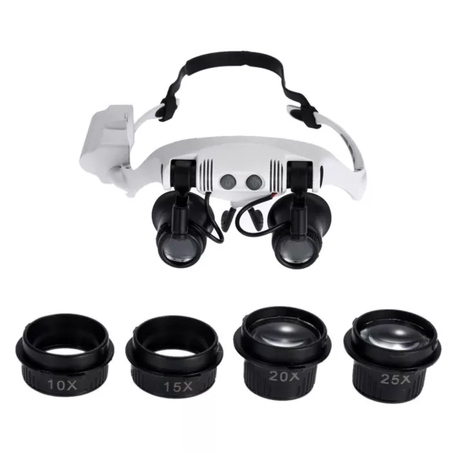 Double Eye Jewelry Watch Repair Magnifier Loupe Glasses With LED Light 8 Lens G