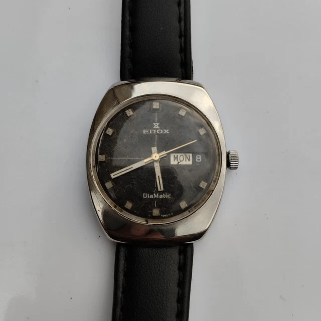 EDOX DiaMatic Automatic Movt By Fortis 17J Day/Date Men's Wristwatch Swiss