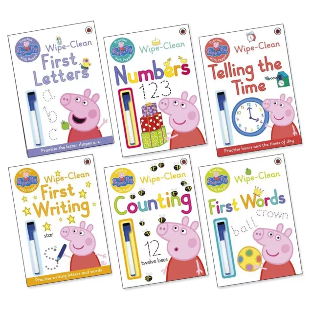 Peppa Pig Home Learning Wipe Clean Book Set Collection (6 books) RRP £23.94