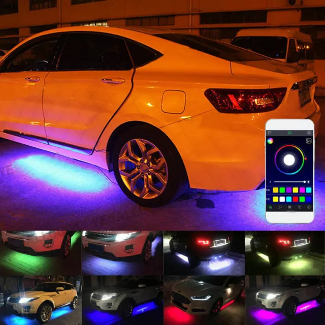 4pcs RGB Car Underglow LED Strip Lights Kit Underbody Neon Music APP Control AU 2