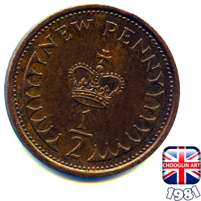 A BRITISH 1981 ELIZABETH II HALF NEW PENNY ½p coin, 43 Years Old!