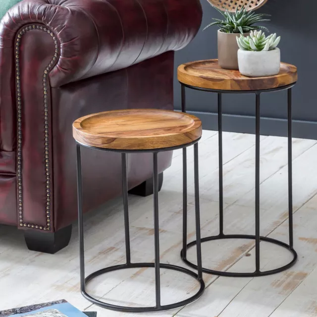 FineBuy Tables gigogne Bois Massif Table d'appoint Lot de 2 Table Basse Ensemble