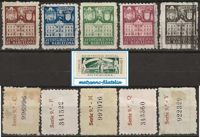 Barcelona 1942. Edifil 33/37 Serie Completa "Fachada Del Ayuntamiento". Usada.