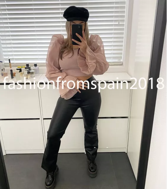 ZARA NEW WOMAN Knit Combined Organza Top Pale Pink S M L 2142 022
