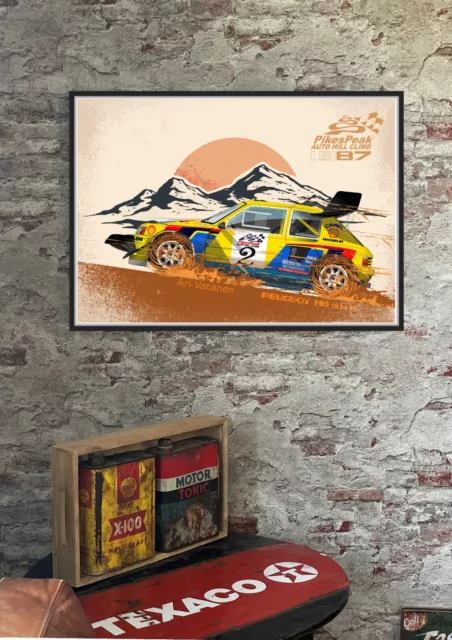 Affiche A2 Poster déco Peugeot 205 Turbo 16 T16 Pikes Peak 1987 A. Vatanen speed