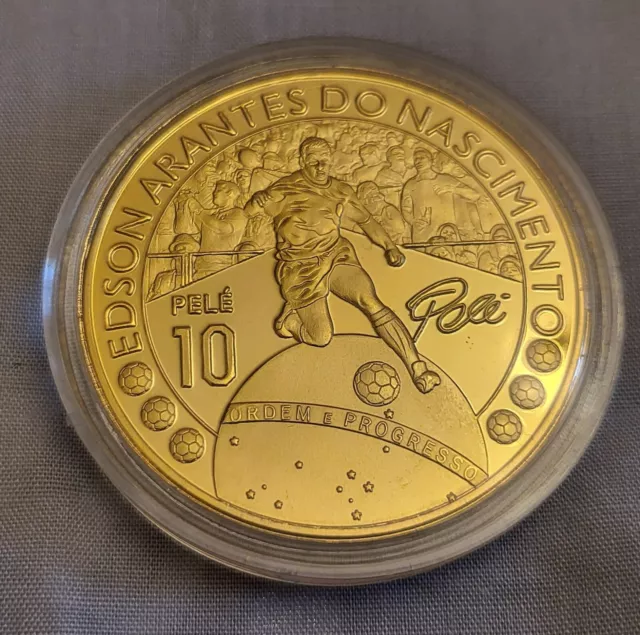 Pele Gold Coin 3 time World Cup Winner Brazil Signed Qatar 2022 Legend Santos UK 2