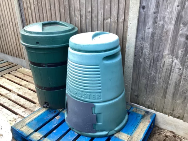 Large water butt and large compost bin