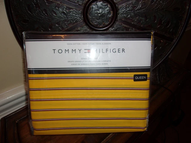 NIP Tommy Hilfiger Daffodil Yellow Global Stripe Oxford Queen Sheet Set 4pc