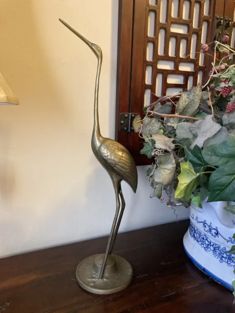 20.5" Vintage Hollywood Regency Tall & Regal Brass Crane Tropical Bird Figure