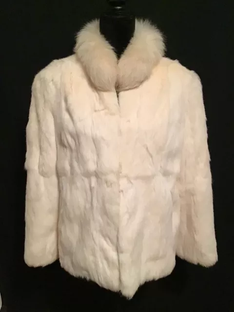 100% White/Ivory  Rabbit Fur Coat, Made in Korea (Small) 3