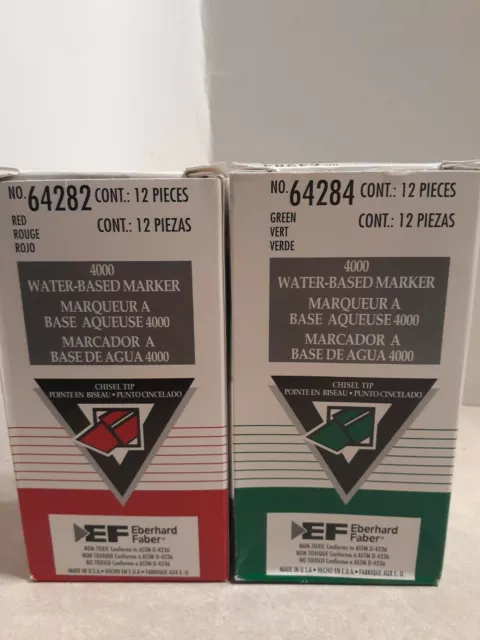 Eberhard-Faber 4000 (12) Green (12) Red Water Based Markers. Chisel Tip Markers