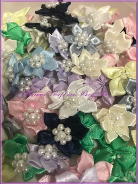 100 Satin Ribbon Star Flower 1 1/4" Applique Sewing Bow Craft Mix Color 204-3