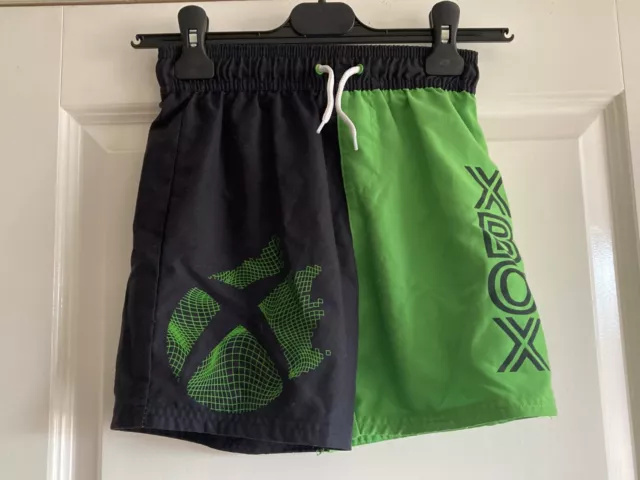 Boys Black & Green XBox Themed Swim Shorts - Age 7-8 Years - VGC