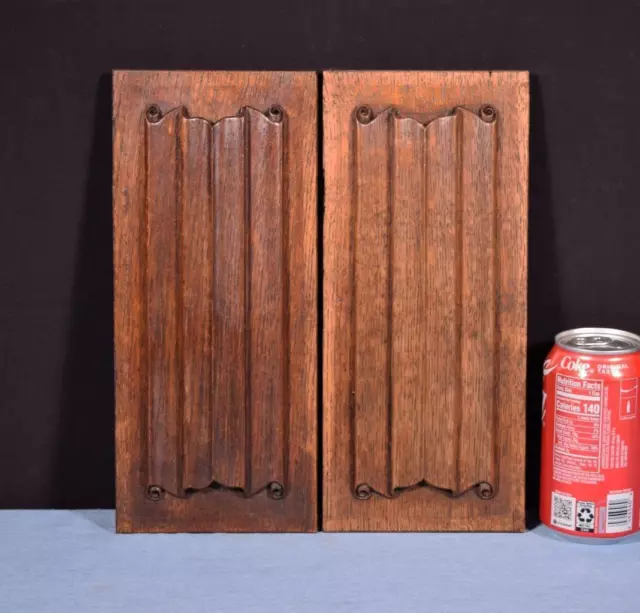 Pair of Gothic Linen Fold Carved Architectural Panels/Trim in Solid Oak Wood