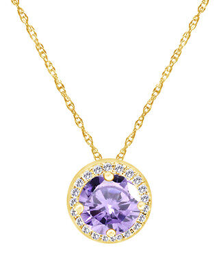 0.52 Ct 5.5mm Gemstone & Real Diamond 10K Yellow Gold Halo Pendant Necklace