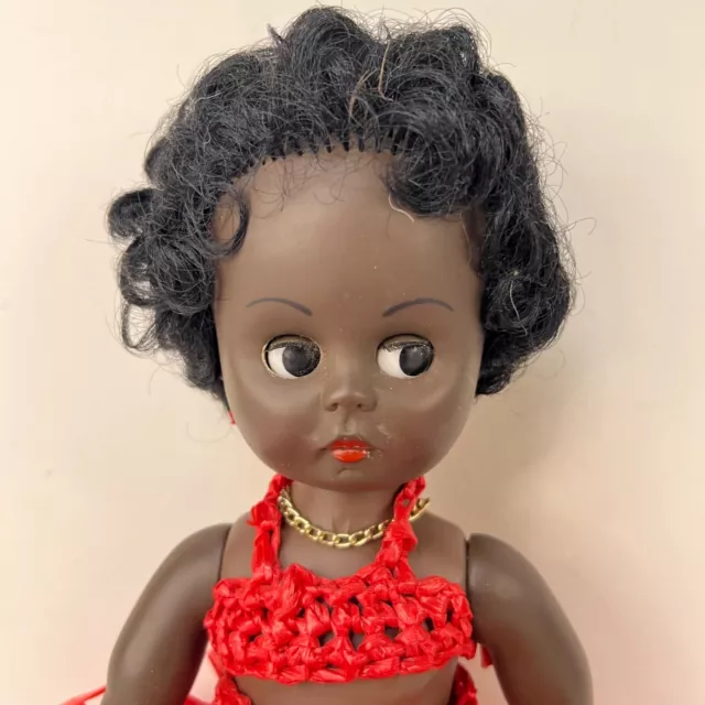 Vintage 1960s Palitoy Black Girl Doll Made in England Vinyl 35cm / 14" Red Skirt