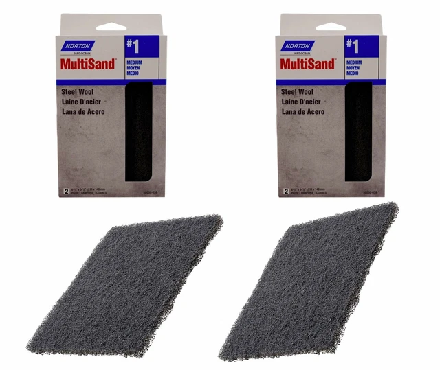 Norton Steel Wool Pads (4 Pack, Grit #1 Medium, 5.5 x 4.4 in) Gray