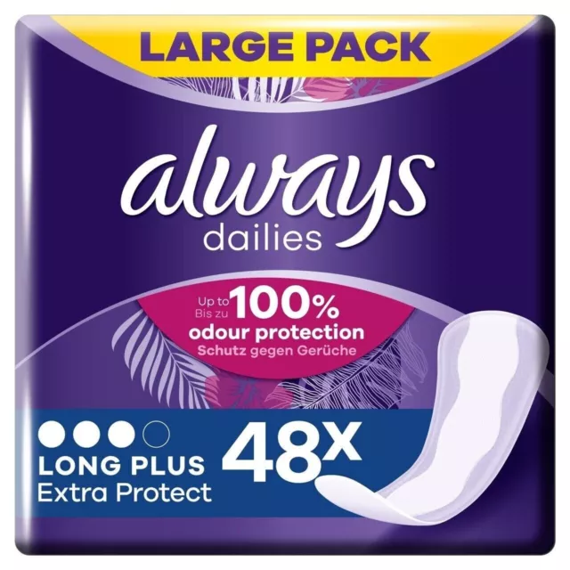 Always Dailies Extra Protect Panty Liners Long Plus 48 liners