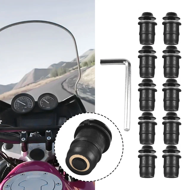 écrous Remplacement Moto Vis Boulons Pare-brise Moto M6 - Lot De 10 Pièces En Caoutchouc Et Laiton - Pour Yamaha, Suzuki, Kawasaki Boulons Carénage Moto