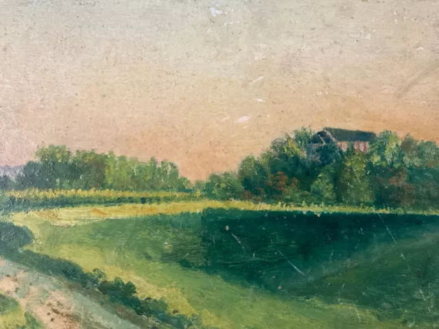Bonita pintura óleo cuadro madera 1900 paisaje Impresionista Campaña De Campos