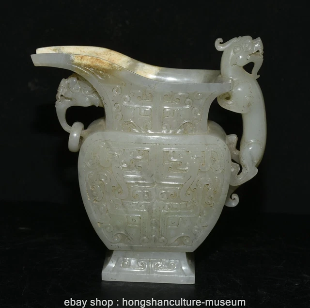 5.6” Old Chinese Hetian Jade Carving Dynasty Palace Pixiu Beast Cann Goblet