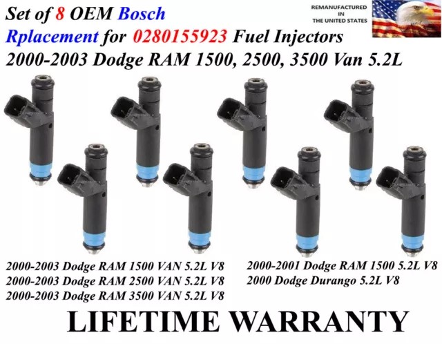 Upgraded Set of 8 OEM Bosch Fuel Injectors For 2000-2001 Dodge RAM 1500 5.2L V8