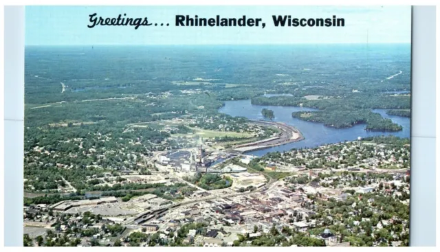 c1960 Aerial View Lake Region Rhinelander Wisconsin WI Unposted Vintage Postcard
