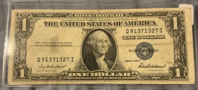 Series 1935 F One Dollar $1 Blue Seal Silver Certificate Rare Misprint US Money 3