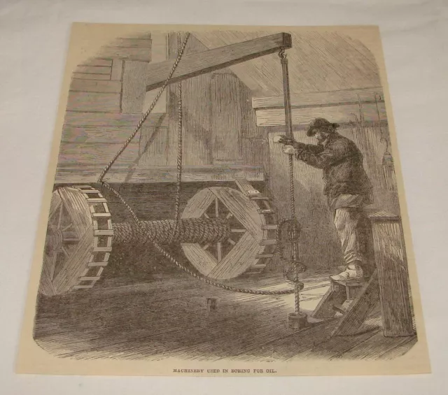 1876 magazine engraving ~ MACHINERY USED IN BORING FOR OIL
