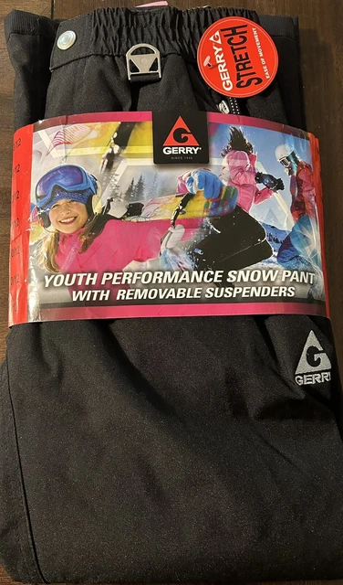Girls Gerry Stretch Snow Pants Black with Pink Suspenders  M 10/12 