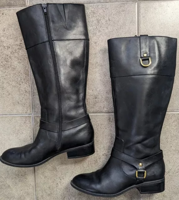 Ralph Lauren Mesa Black Leather Tall Riding Boots 6.5 Equestrian Harness Knee