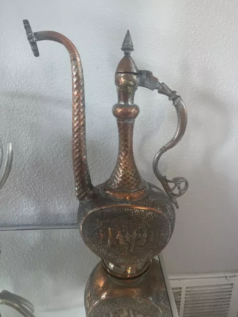 ANTIQUE 19 Th Century ISLAMIC Middle Eastern   Copper Ewer Pitcher