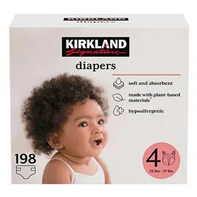 KIRKLAND DIAPERS SIZE 4 (2237 lb/1017 kg) 198 Ct Hypoallergenic
