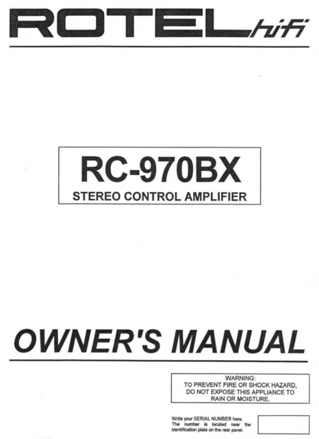 Bedienungsanleitung-Operating Instructions für Rotel RC-970 BX