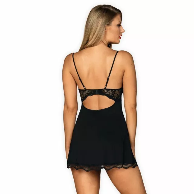 Obsessive Luvae Babydoll Nera Camicia da Notte Lingerie Nero Chemise & Thong