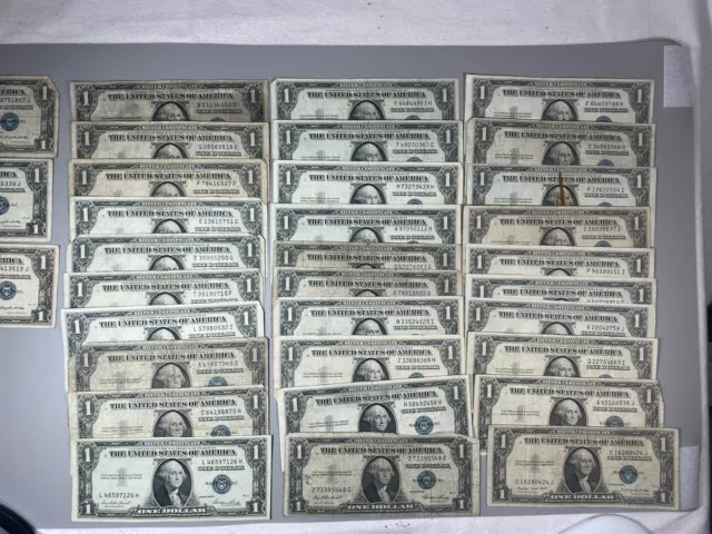 1935 Lot Of (33) Silver Certificate $1 Blue Seal Dollar Bill Notes A D E F G H