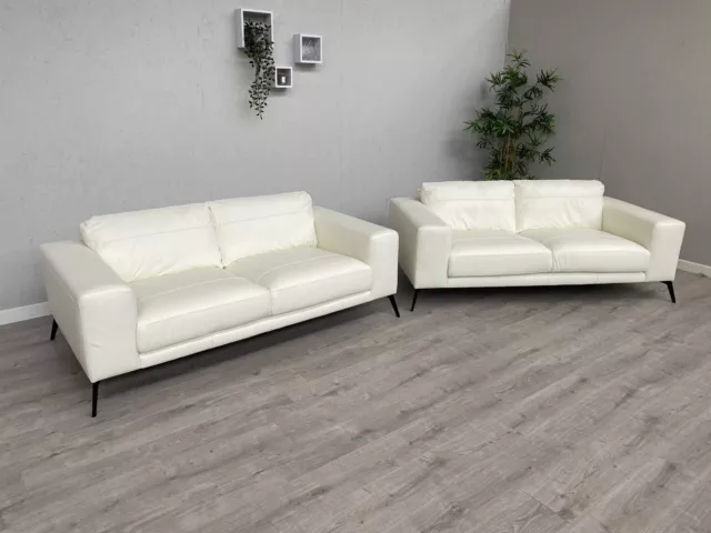 DFS - NUELA Leather 2 x 2 Seater Sofa Set ( 2+2 ), Snow Day - RRP £2,298