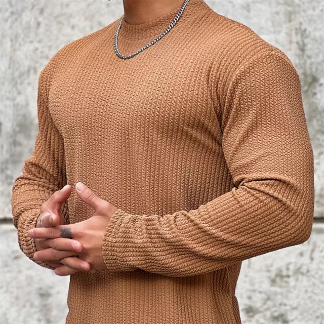 Mens Athletic Long Sleeve T-Shirt Fashion Casual Stripes Slim-Fit Shirts Tops