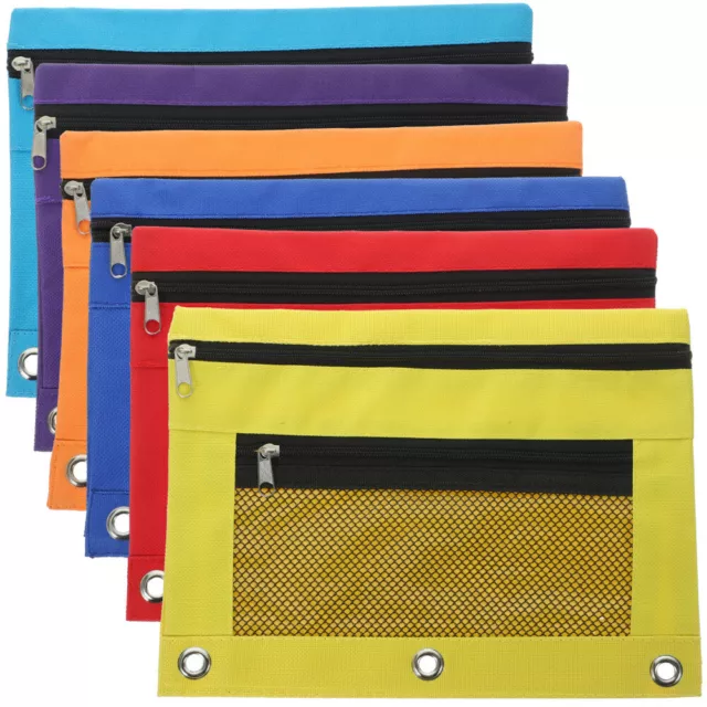 6Pcs 3-Ring Binder Pencil Pouch with Clear Window