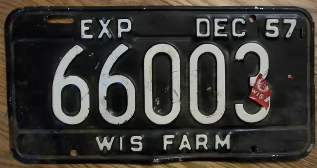 Single Wisconsin License Plate - 1957 - 66003 - Farm