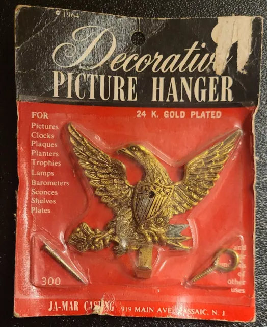 Decorative EAGLE Picture Hanger 24k Gold Plated New Vintage 1960s Ja Mar NOS