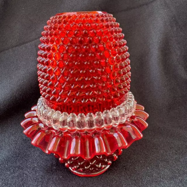 Fenton Amberina Ruby Red Hobnail Glass 3 Piece Fairy Lamp Vintage