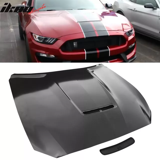 Fits 15-17 Ford Mustang GT-350 Style Aluminum Front Hood Scoop Unpainted Black