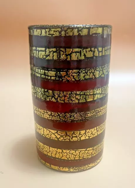 Mid Century Ceramic Red and Crackled Gold Vase - Italy