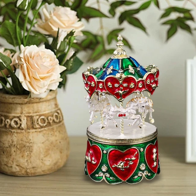 Boîte à bijoux en forme de carrousel à charnière peinte à la