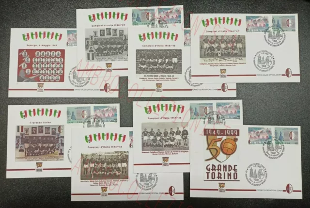 Lotto 8 Cartoline Grande Torino Calcio FC 1949 1999 50° Anniversario - Timbrate