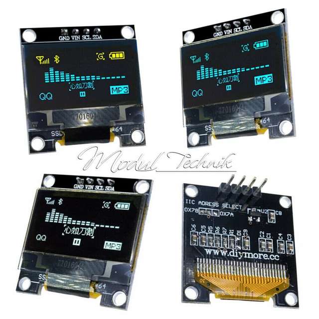 0.96& YELLOW/BLUE/WHITE 128X64 OLED I2C IIC Serial LCD LED SSD Display ...